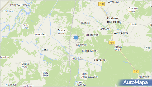 mapa Dąbrówki, Dąbrówki gmina Grabów nad Pilicą na mapie Targeo